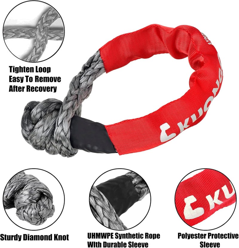 KUONGO Synthetic Soft Shackle 7/16"x20", Soft Shackle Recovery Rope 35000lbs Breaking Strength with Protective Sleeves, for Truck ATV UTV SUVs Off-Road Vehicel (2Pack Red) - Image 2